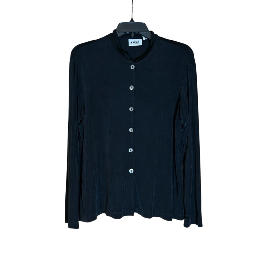 Chico’s Travelers Black Jacket Button Front Travel Layer Large Stretch